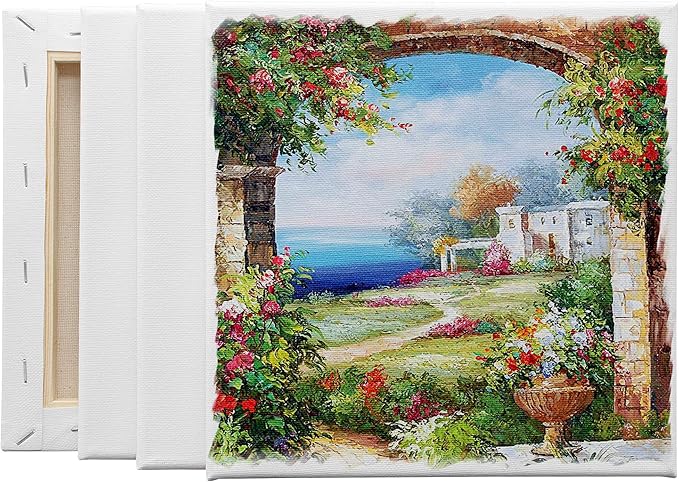 FIXSMITH Stretched White Blank Canvas- 8x8 Inch,8 Pack,Primed,100% Cotton,5/8 Inch Profile of Super Value Pack for Acrylics,Oils & Other Painting Media.