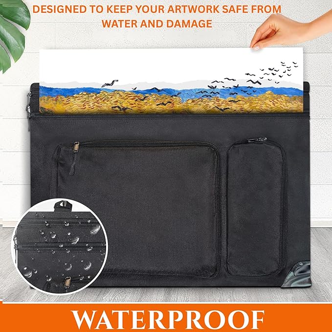 Light Weight Artist Portfolio 18X24in Waterproof Art Portfolio Bag w/ Shoulder Strap, Large art portfolio, Leather Corners, Carrying Case for Sketches, Paintings, Canvas, Posters & Art Paintings