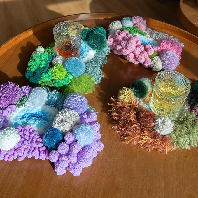 ChillFuzz Latch Hook Kits for Adults - Kids Crochet Kit for Beginners Arts and Craft Kit Moss Rug Coaster Yellow Oasis