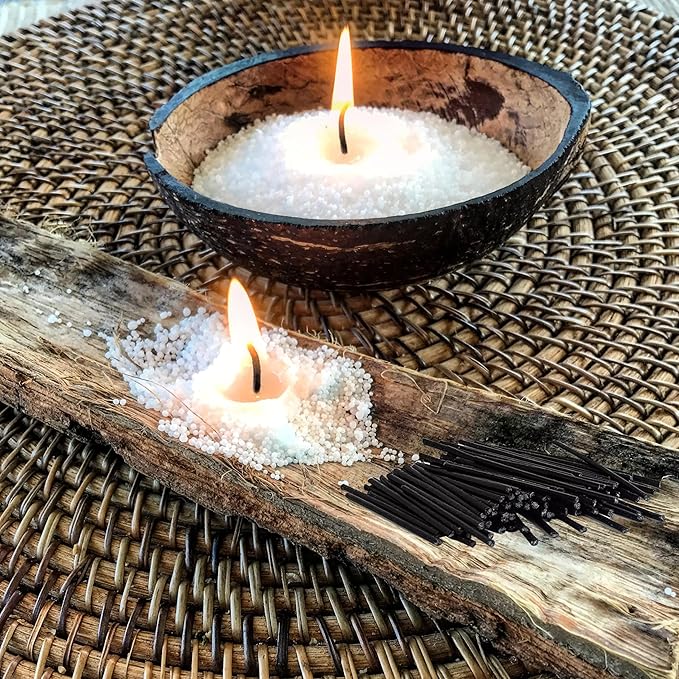 2" Black Cotton Candle Wicks 200-Pack – Metal-Free & Lead-Free for Pearled Candles Sand Wax Extra Refill, DIY Candle Making