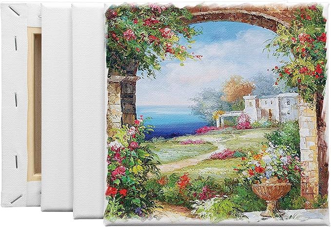 FIXSMITH Stretched White Blank Canvas- 6 x 6 Inch,Bulk Pack of 12,Primed,100% Cotton,5/8 Inch Profile of Super Value Pack for Acrylics,Oils & Other Painting Media.