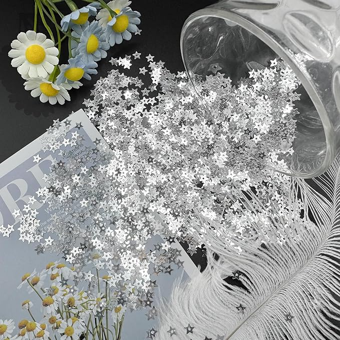 10 Grams 5mm/0.2" Silver Tiny Star Sew on Sequins Mini Embroidery Sequins with Holes for DIY Jewelry Making Crafts