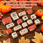 Marspark 22 Pcs Fall Wooden Rubber Stamps and Craft Ink Pads Set Mixed Fall DIY Craft Cards Wooden Rubber Stamps for Party Scrapbooking Cards Making Supplies Gift Decor