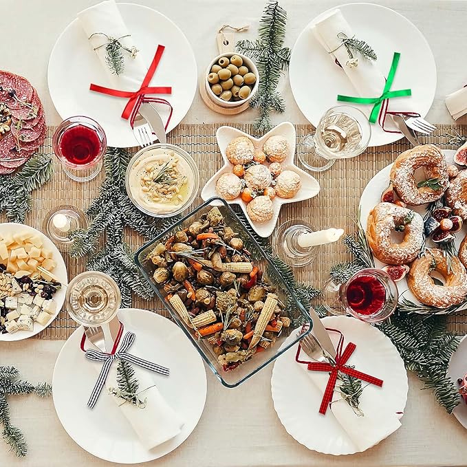 DECYOOL 4 Rolls 100 Yards Christmas Satin Ribbons 10mm Wide Holiday Craft Ribbons for Gift Wrapping and Xmas Decoration, Red & Green & Red Black Plaid & Black White Plaid