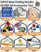 UCDRAMA 90PC Knitting Needles Set Beginners Knitting Kit with Yarn, Metal Single-pointed + Circular Knitting Needle Set US0-15 (2-10mm) with Knitting Accessories, Knitting Set for Beginner Adults/Kids