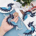 GORGECRAFT 2 Pairs 4PCS Embroidered Patches Iron Leaf Flowers Lace Applique Flowers Nature Patches Suitable for Clothes Dress Hat Pants Sewing Craft Decoration(Dodger Blue)