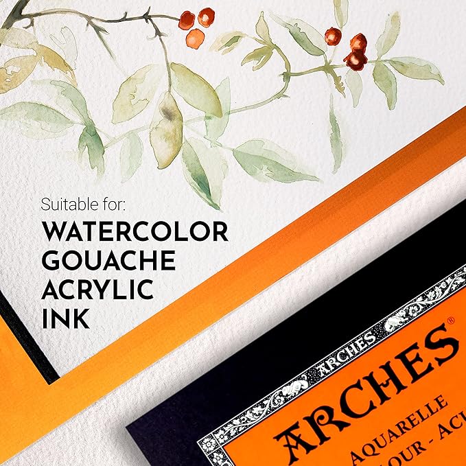 Arches Aquarelle Watercolor Pad, Rough, 140lb/300gsm, 12 Sheet, 10x14 inch, Watercolor Paper 100% Cotton