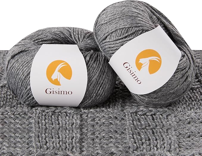 2 Balls Merino Wool Yarn, 12-Ply Luxurious and Soft Yarn for Hand Knitting & Crocheting, 1.76 OZ/50g, 120 yds/110 Meters(Dark Gray,2Balls)