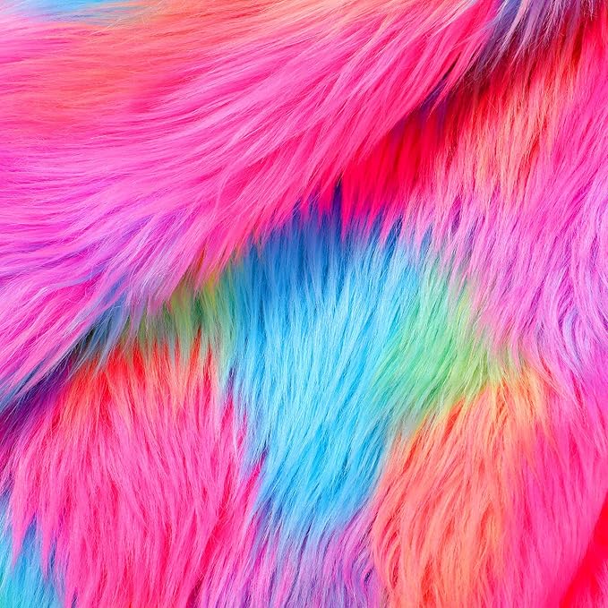 Tatuo Faux Fur Fabric Christmas Fluffy Fuzzy Craft Fake Fur Cuts Shaggy Synthetic Plush Patch Sewing DIY Winter Halloween Costume Gnome Beard Miniature Dolls Rugs Mats Gift(Colorful,60 x 18 Inch)