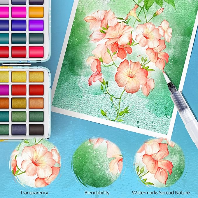 100 Colors Watercolor Paint Set with 4 Brushes, Portable Travel Water Color Kit with Carrying Case, Palette and Accessories, Art Supplies Gift for Artists Adults Painters Beginners