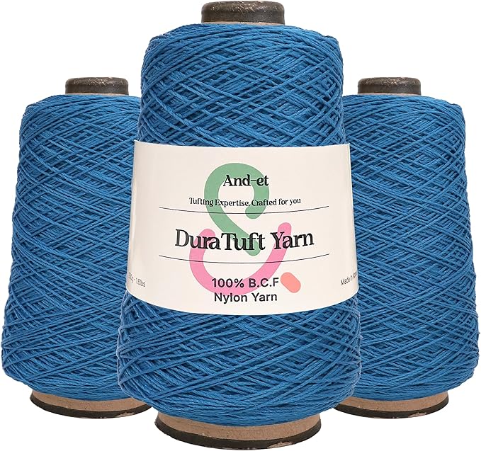 And-et DuraTuft Yarn 45 Vibrant Colors Tufting Nylon Yarn Pack - Ideal for Crochet, Craft Projects -100% B.C.F. - 3 Cones x 1.66lbs -180yards -Perfect for Rug Weaving and Knitting (29 Cobalt Blue)