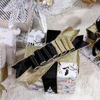 Black Velvet Wired Ribbon with Glitter Back 2.5 Inch Black and Gold Christmas Ribbon Wired Ribbon for Christmas Tree, Gift Wrapping, Mantel, Wreaths Supplies, Topper Bows (10 Yards)