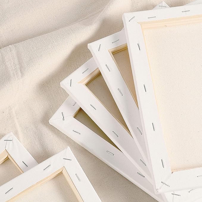 CONDA Stretched Canvas for Painting, 8x10 Inch 4 Packs of Canvases for Artist Art Supplies, 100% Cotton Primed Canvas, Profile Value Bulk Pack for Acrylics, Oils Painting