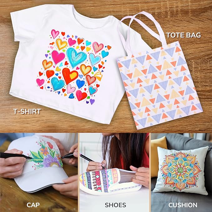 Zenacolor 32 Fabric Markers Pens - Non Toxic, Indelible and Permanent Fabric Paint Pens - Fine Point Tip Textile Marker Pen