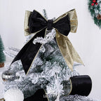 Black Velvet Wired Ribbon with Glitter Back 4 Inch Black and Gold Christmas Ribbon Wired Ribbon for Christmas Tree, Gift Wrapping, Mantel, Wreaths Supplies, Topper Bows (10 Yards)