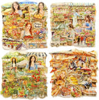TIAMECH Bazaar PET Stickers - 80 Pcs Fruit Stand Food Street & Flower Vegetable Market Design, Waterproof Sticker for Journaling & Scrapbooking, Junk Journal Supplies, Ephemera & DIY Crafts
