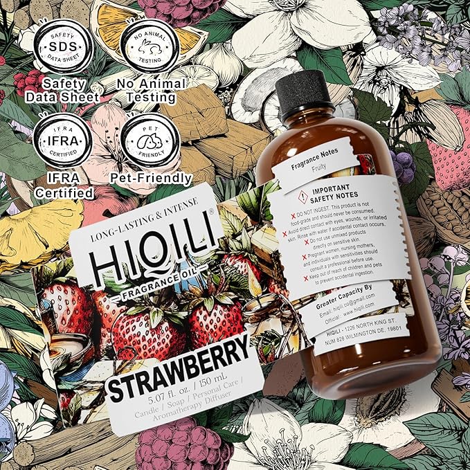 HIQILI Strawberry Fragrance Oil for Diffuser Use, Great for Candle, Soap, Body Butter Making, DIY Fruity Scent Perfume - 5.07 Fl Oz