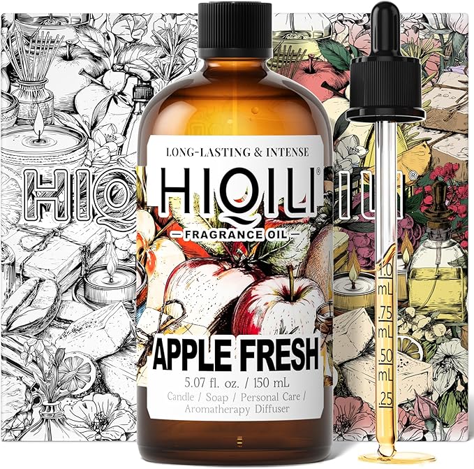 HIQILI Apple Fresh Fragrance Oil for Home Diffuser, Candles, Soaps, Bath Bombs & Perfume Making, Long-Lasting Fruity Scent - 5.07 Fl Oz