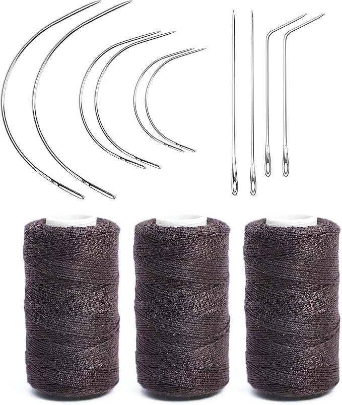 Ryalan Weaving Needle Combo: 10pcs Needle Set (C Shape, J I) & 3 Threads for Wig Sewing & Hair Weft Extension