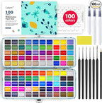 100 Colors Watercolor Paint Set with 4 Brushes, Portable Travel Water Color Kit with Carrying Case, Palette and Accessories, Art Supplies Gift for Artists Adults Painters Beginners