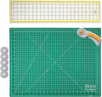 WA Portman Self Healing Cutting Mat & Rotary Cutter Set – 45mm Rotary Cutter for Fabric with 5 Extra Blades with 18x24 Fabric Cutting Mats for Crafts & 6x24 Acrylic Quilting Rulers – 3pc Sewing Kit
