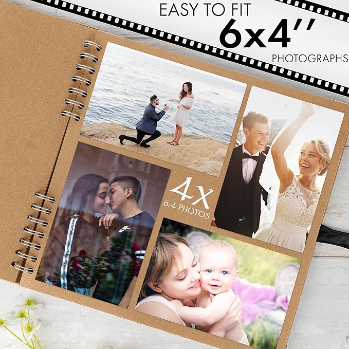 Bstorify Large Scrapbook, 11 x 11 inch, 40 Sheets (80 Pages) Brown Thick 200 GSM Kraft Paper, Memory Book, Ribbon Closure - Ideal for Your Scrapbooking, Art & Craft Projects