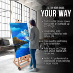 U.S. Art Supply Master Multi-Function Studio Artist Wooden Floor Easel - Large Heavy Duty Adjustable H-Frame, Tilts Flat, Mast Adjusts to 97" High - Beechwood Painting Canvas Holder Stand with Wheels
