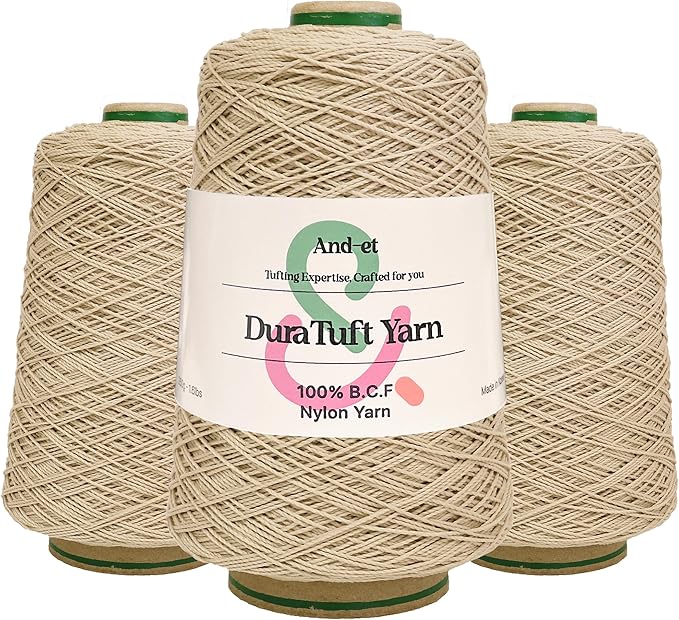And-et DuraTuft Yarn 45 Vibrant Colors Tufting Nylon Yarn Pack - Ideal for Crochet, Craft Projects -100% B.C.F. - 3 Cones x 1.66lbs -180yards -Perfect for Rug Weaving and Knitting (21 Beige)