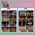 Scratch Art Painting Kit for Adults-8 Sheets A4 Rainbow Scratch Painting Paper Craft Set with City Landmarks|Stress Relief Gift for Travel&Craft Lovers|Scratch Art Home Decor(Asian Series)