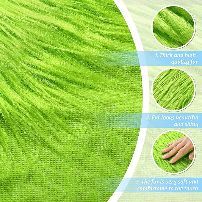 Tatuo 60 x 18 Inch Green Faux Fur Fabric Christmas Fluffy Fuzzy Craft Fake Fur Cuts Shaggy Synthetic Plush Patch Sewing DIY Winter Halloween Costume Gnome Beard Miniature Dolls Rugs Mats Gift
