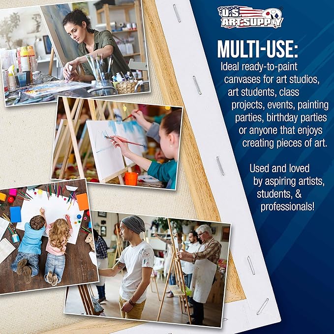 U.S. Art Supply 30 x 30 inch Stretched Canvas 12-Ounce Triple Primed, 6-Pack - Professional Artist Quality White Blank 3/4" Profile, 100% Cotton, Heavy-Weight Gesso - Acrylic Pouring, Oil Painting