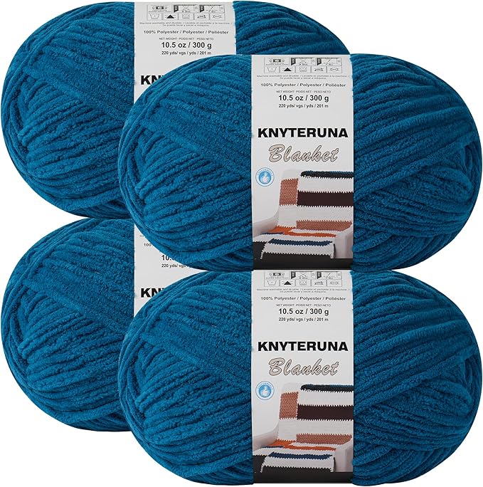 #6 Super Bulky Blanket Yarn for Crocheting - 4 Skeins(Each 10.5oz/300g, 220yds/201m), Chunky Chenille Thick Plush Big Soft Yarn for Crocheting Knitting Blankets, Indigo