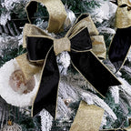 Black Velvet Wired Ribbon with Glitter Back 2.5 Inch Black and Gold Christmas Ribbon Wired Ribbon for Christmas Tree, Gift Wrapping, Mantel, Wreaths Supplies, Topper Bows (10 Yards)