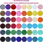 LEECOON 15800+pcs Size 8/0, 3mm Glass Seed Beads for Bracelet Jewelry Making, Small Beads 48 Colors Assortments Kit for Making Necklace Earring with Alphabet Beads Charms Pendants