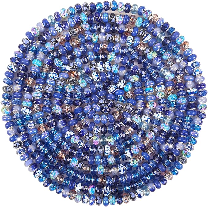 Large Hole Beads Spacer Beads Dark Blue Assorted European Craft Big Beads Large Hole Lampwork Murano Bead Fairy Wand Garden Beads for DIY Bracelet Necklace Earring Jewelry Making Decoration Supplies