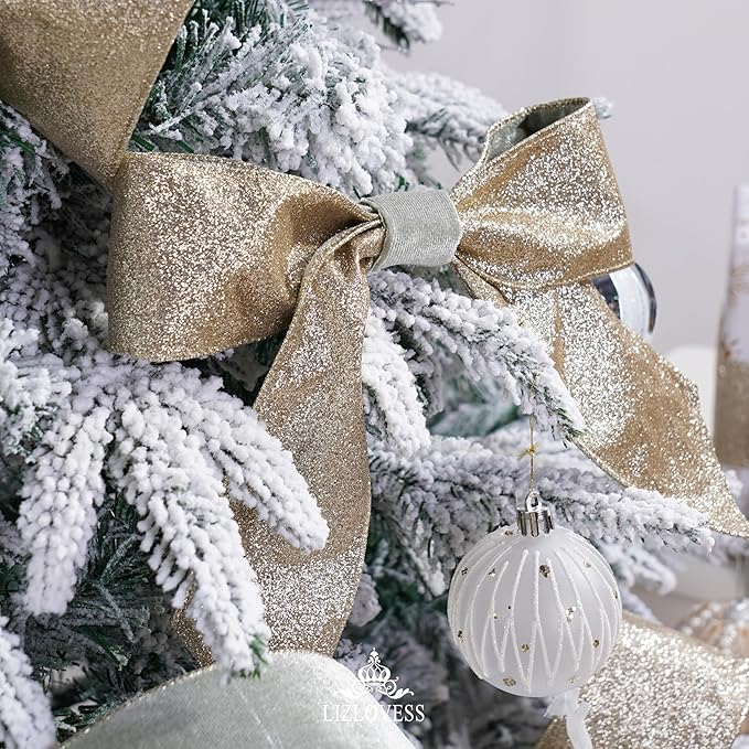 Sage Green Velvet Wired Ribbon with Glitter Back 2.5 Inch Green and Gold Christmas Ribbon Wired Ribbon for Christmas Tree, Gift Wrapping, Crafts, Wreaths Supplies, Topper Bows (10 Yards)