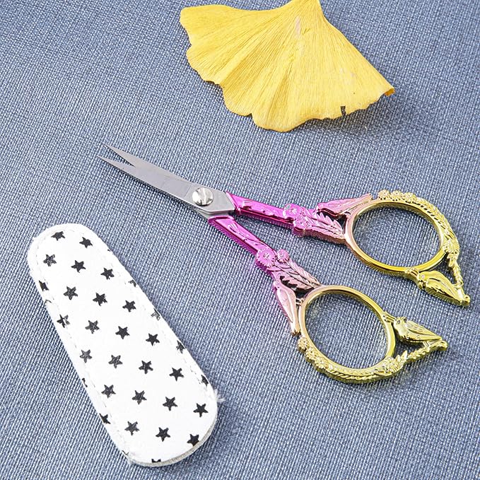 Small Embroidery Scissors with Cover -Cute and Comfortable Gradient handles with Sturdy and Sharp Tips for Precise Cutting, Perfect Size for Keeping in Your Sewing and Craft Supplies Kit