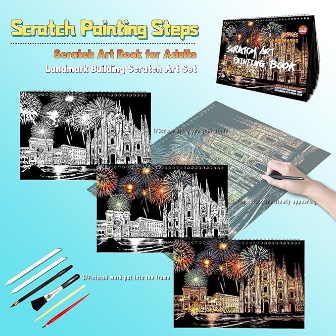 Scratch Art Book for Adults-Landmark Building Scratch Art|Scratch Painting Paper Craft Kit|Creative Foil Engraving Art Set|Scratch City Series Books for Travel Lovers,Craft Lovers(New City 3)
