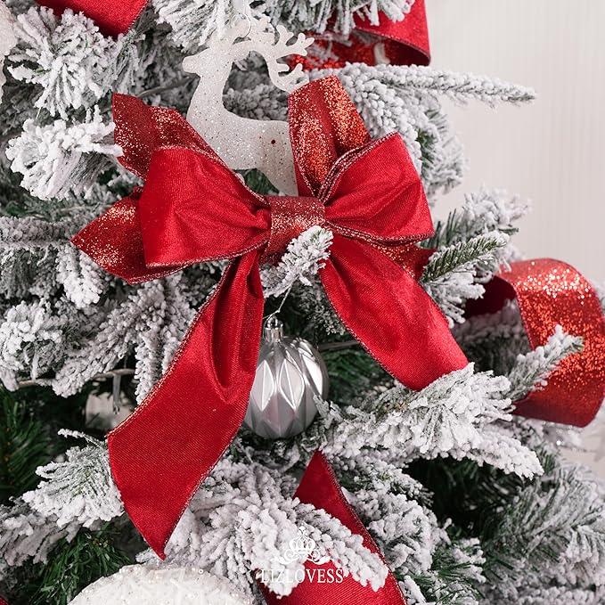 Red Velvet Wired Ribbon with Glitter Back 2.5 Inch Red Christmas Ribbon Wired Reversible Ribbon for Christmas Tree, Gift Wrapping, Mantel, Wreaths Supplies, Topper Bows (10 Yards)