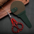 Small Embroidery Scissors Sewing Crafting Scissor Sharp Tip Shears for Needlework Threading Craft Artwork DIY Tools, 4.3in Vintage Red Scissors W/Sheath