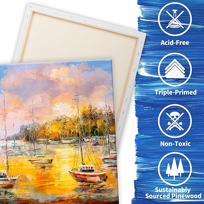 FIXSMITH Stretched White Blank Canvas - 16x20 Inch, 5 Pack,Primed Large Canvas,100% Cotton,5/8 Inch Profile of Super Value Pack for Acrylics,Oils & Other Painting Media