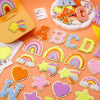 72 Pcs Preppy Cute Embroidered Chenille Letter Patches Self Adhesive,Include 52 A-Z Varsity Letters Patches,20 Star Heart Rainbow Meteor Sew on Repair Patches Boho Stickers for Jackets Backpacks Hats
