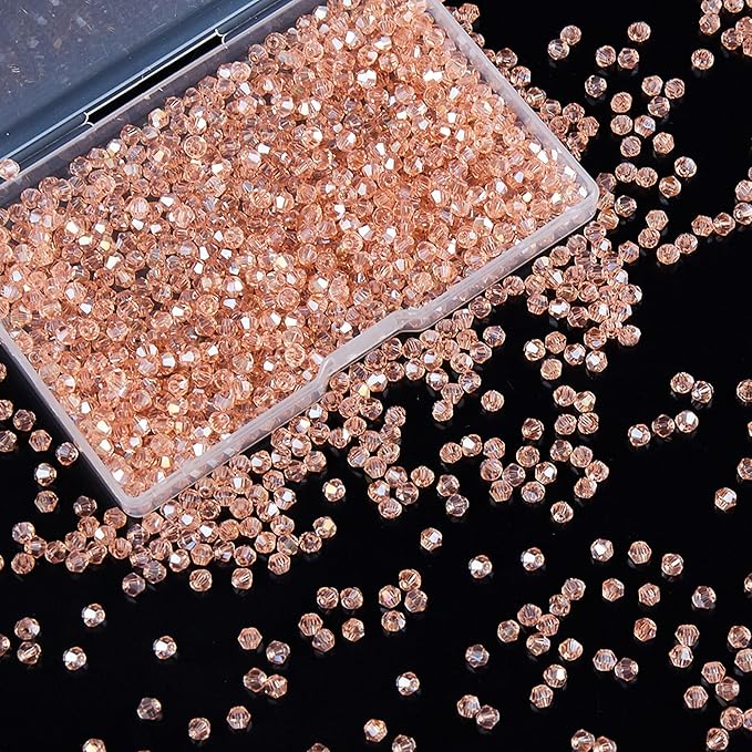 1200PCS 3mm Bicone Crystal Glass Beads for Jewelry Making, Sparkling Mini Beads for Suncatchers, DIY Bracelets & Craft Projects (Pink)