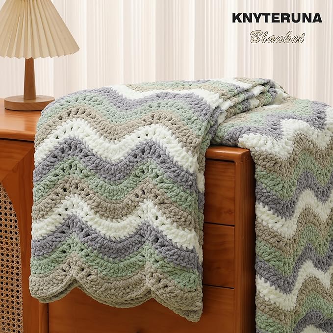 #6 Super Bulky Blanket Yarn for Crocheting - 4 Skeins(Each 10.5oz/300g, 220yds/201m), Chunky Chenille Thick Plush Big Soft Yarn for Crocheting Knitting Blankets, Blue Gray