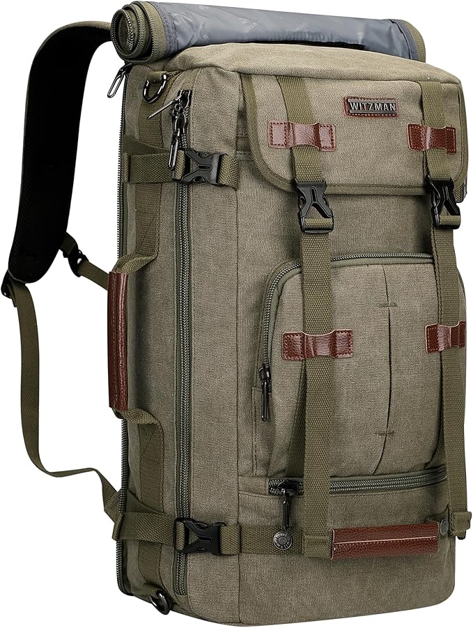 WITZMAN Canvas Backpack Vintage Travel Backpack Large Laptop Bags Convertible Shoulder Rucksack(A519-1 Classic Light Green)