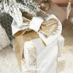 White Velvet Wired Ribbon with Glitter Back 4 Inch White and Gold Christmas Ribbon Wired Ribbon for Christmas Tree, Gift Wrapping, Mantel, Wreaths Supplies, Topper Bows (10 Yards)