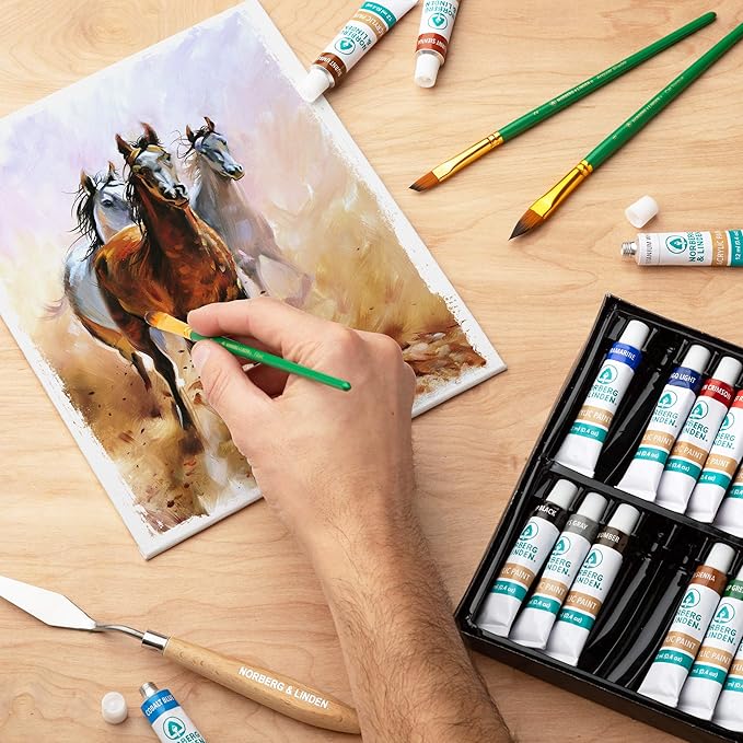 Norberg & Linden Acrylic Paint Set - Canvas and Acrylic Paint Sets for Adults, Teens, Kids - Includes 24 Vivid Colors, 3 Painting Canvas Panels, 6 Assorted Brushes & 1 Paint Knife