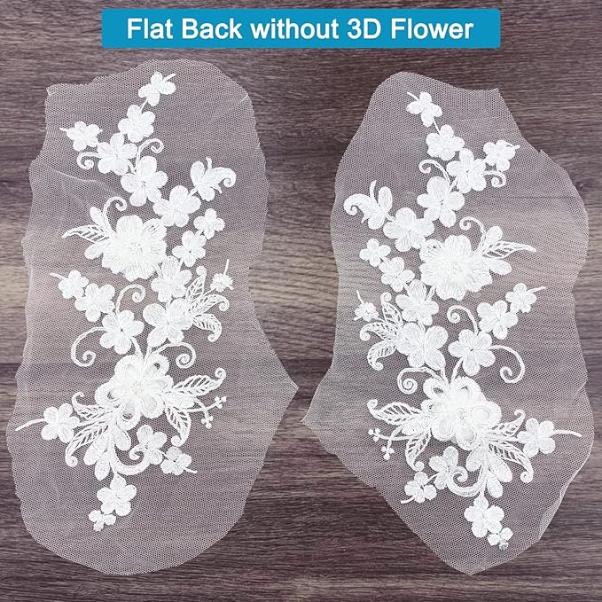 BETITETO 3D Flower Embroidered Lace Appliques Embellishments Floral Sew on Patches for Handmade Wedding Dress Decoration DIY Sewing Craft