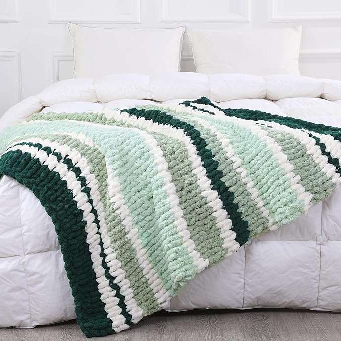 HOMBYS 8 Pack Assorted Chunky Yarn for Crocheting,Super Bulky Large Soft Fluffy Yarn,Plush Fuzzy Yarn,Thick Chenille Yarn for Hand Knitting/Arm Knitting,Green Gradient(27yds,8 oz Each Skein)