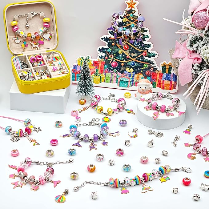 ONADEBY DIY Bracelet Kit with Beads & Charms - Friendship Jewelry Making Kit, A Perfect Birthday and Christmas Craft Gifts with Box Bag Packing (Yellow Colored)